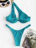 Ribbed One Shoulder Underwire Thong Bikini Swimwear -  