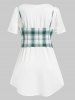 Plus Size Plaid Bowknot Crop Top and Long Tunic Tee Set -  