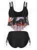 Sun Crane Print Padded Cinched Tankini Set -  