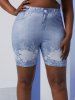 Legging Court à Imprimé 3D Jean à Taille Haute de Grande Taille - Bleu L