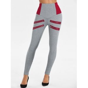 

Zip Accent High Waist Heathered Leggings, White