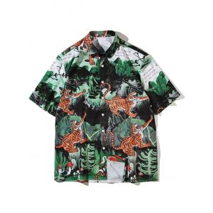 

Tiger Plant Mushroom Print Beach Shirt, Medium sea green