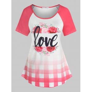 

Plus Size Graphic Raglan Sleeve Rose Love Print Tee, Light pink