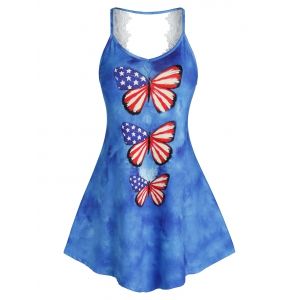 

Plus Size American Flag Print Butterfly Cutout Tank Top, Blue