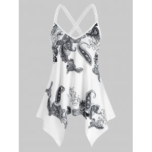 

Plus Size Handkerchief Paisley Print Tank Top, White