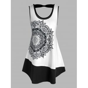 

Plus Size Cutout Tribal Print Tank Top, White