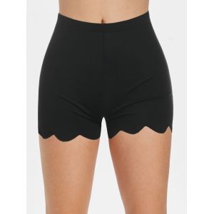 High Waisted Scalloped Skinny Mini Shorts, Black