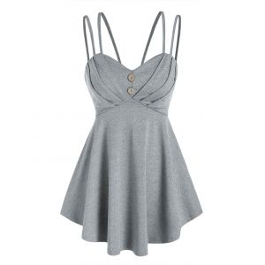 

Strappy Pleated Empire Waist Tank Top, Gray