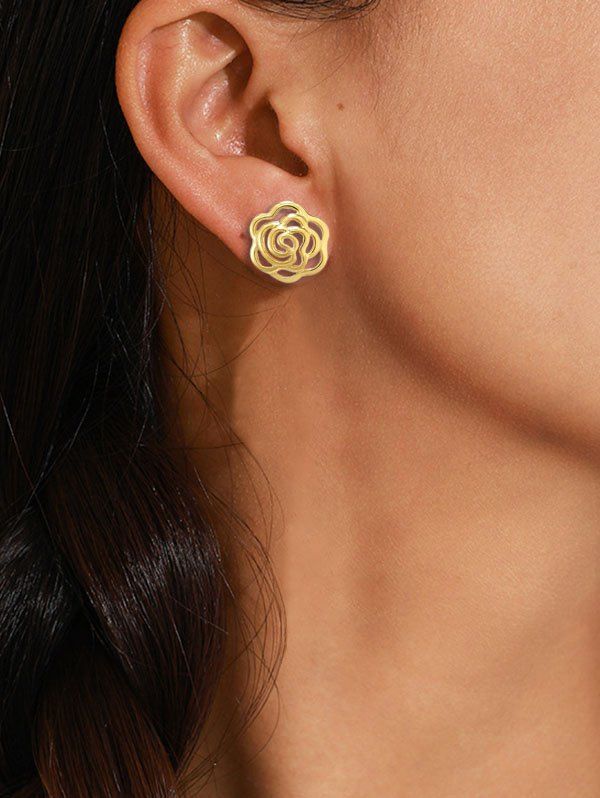 

Hollow Out Flower Gold-plated Stud Earrings, Golden