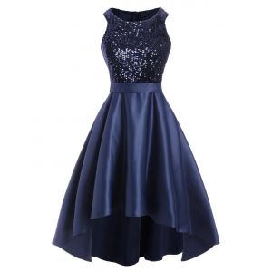 

Glitter Sequined High Low Party Dress, Deep blue