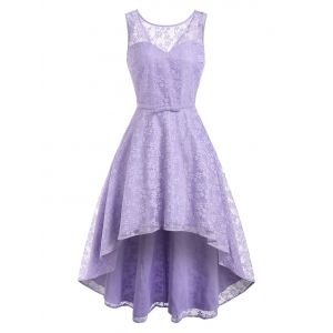 

Lace V Back High Low Party Dress, Light purple