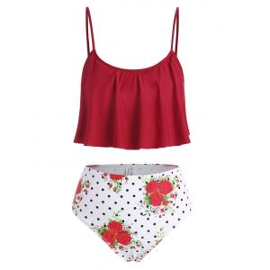 

Flower Polka Dot Mix and Match Tankini Swimwear, Deep red