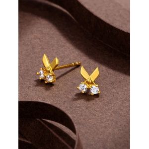 

Scissors Shape Rhinestone Gold Plated Stud Earrings, Golden