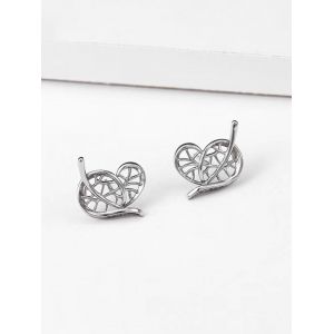 

Hollow Heart Leaf Shape Stud Earrings, White