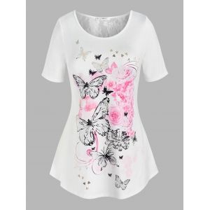

Plus Size Floral Butterfly Print Tunic T Shirt, White