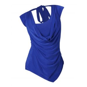 

Plus Size Cowl Front Draped Ruched Tied Back Tee, Blue