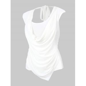 

Plus Size Cowl Front Draped Ruched Tied Back Tee, White