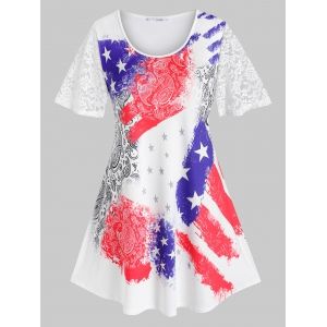

Plus Size Paisley American Flag Sheer Lace Tunic Tee, Multi