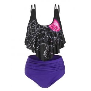 

Moon Tree Owl Print Padded Tankini Set, Black