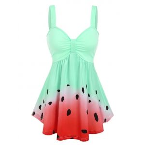 

Ruched Watermelon Printed Tank Top, Light green