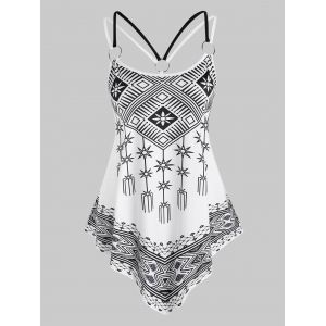 

Plus Size Geometry O Ring Irregular Tank Top, White