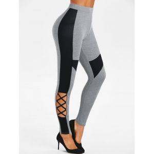 

High Waisted Cut Out Criss-cross Contrast Pants, Light gray