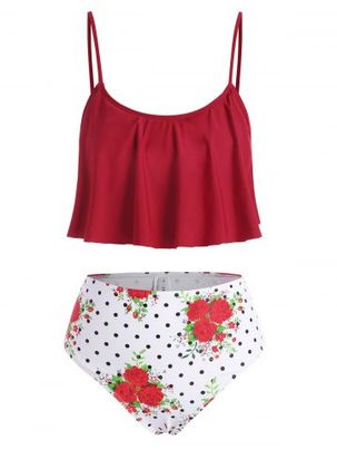 Flower Polka Dot Mix and Match Tankini Swimwear