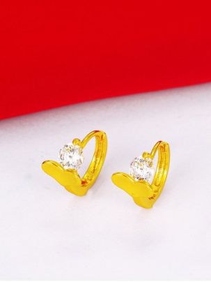 Golden Heart Shape Zircon Embellished Pierced Earrings