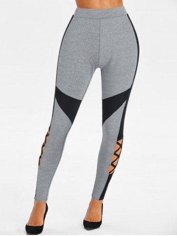 High Waisted Cut Out Criss-cross Contrast Pants