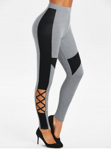 High Waisted Cut Out Criss-cross Contrast Pants