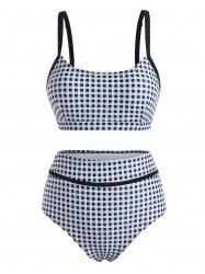 Maillot de Bain Bikini Bandeau à Taille Haute en Vichy - Noir XL