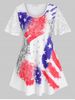 Plus Size Paisley American Flag Sheer Lace Tunic Tee -  