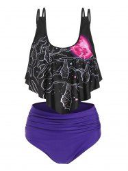 Ensemble de Tankini Matelassé à Imprimé Lune Hibou - Noir XL