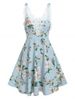 Lace Applique Floral Print Dress -  