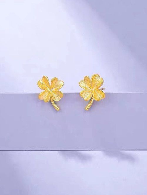 

Gold Plated Clover Shaped Stud Earrings, Golden