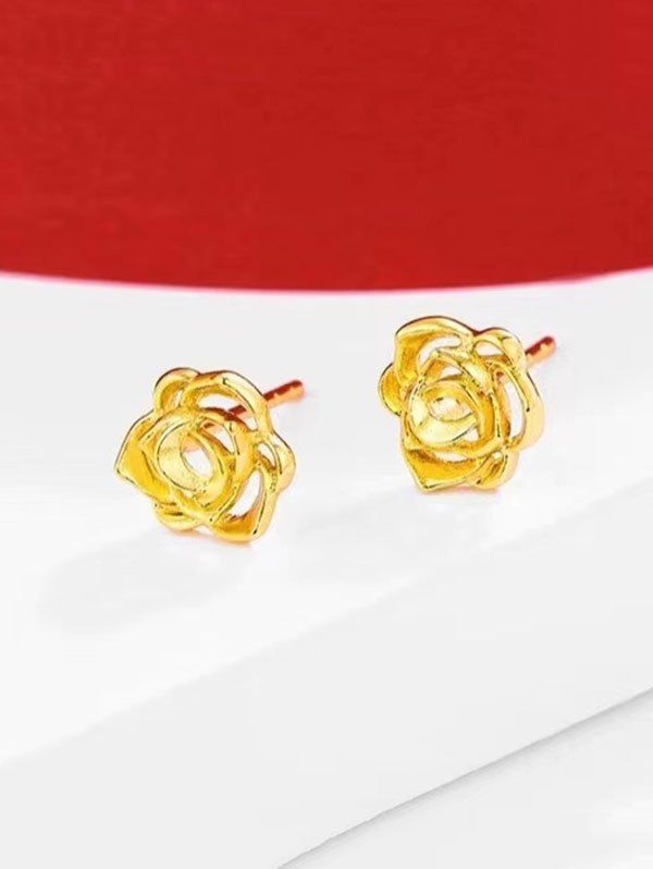 

Hollow Flower Gold Plated Stud Earrings, Golden