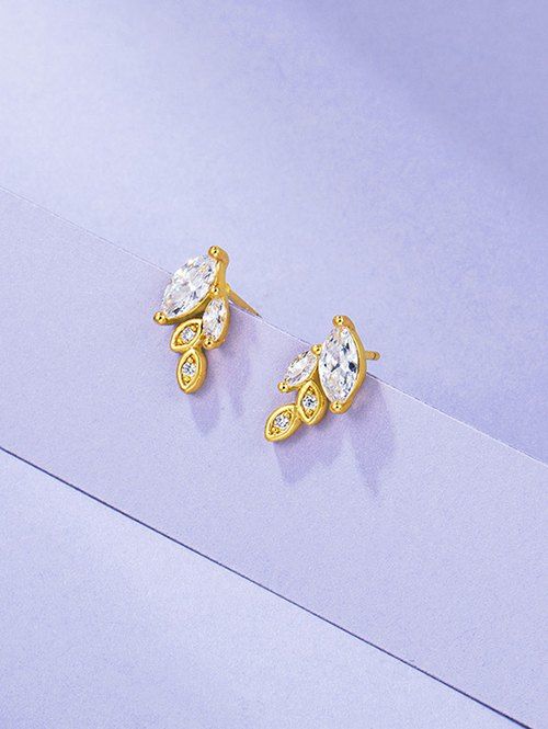 

Leaves Rhinestone Gold Plated Stud Earrings, Golden