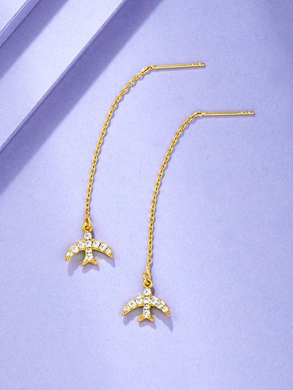 

Airplane Shape Rhinestone Inlaid Dangle Earrings, Golden