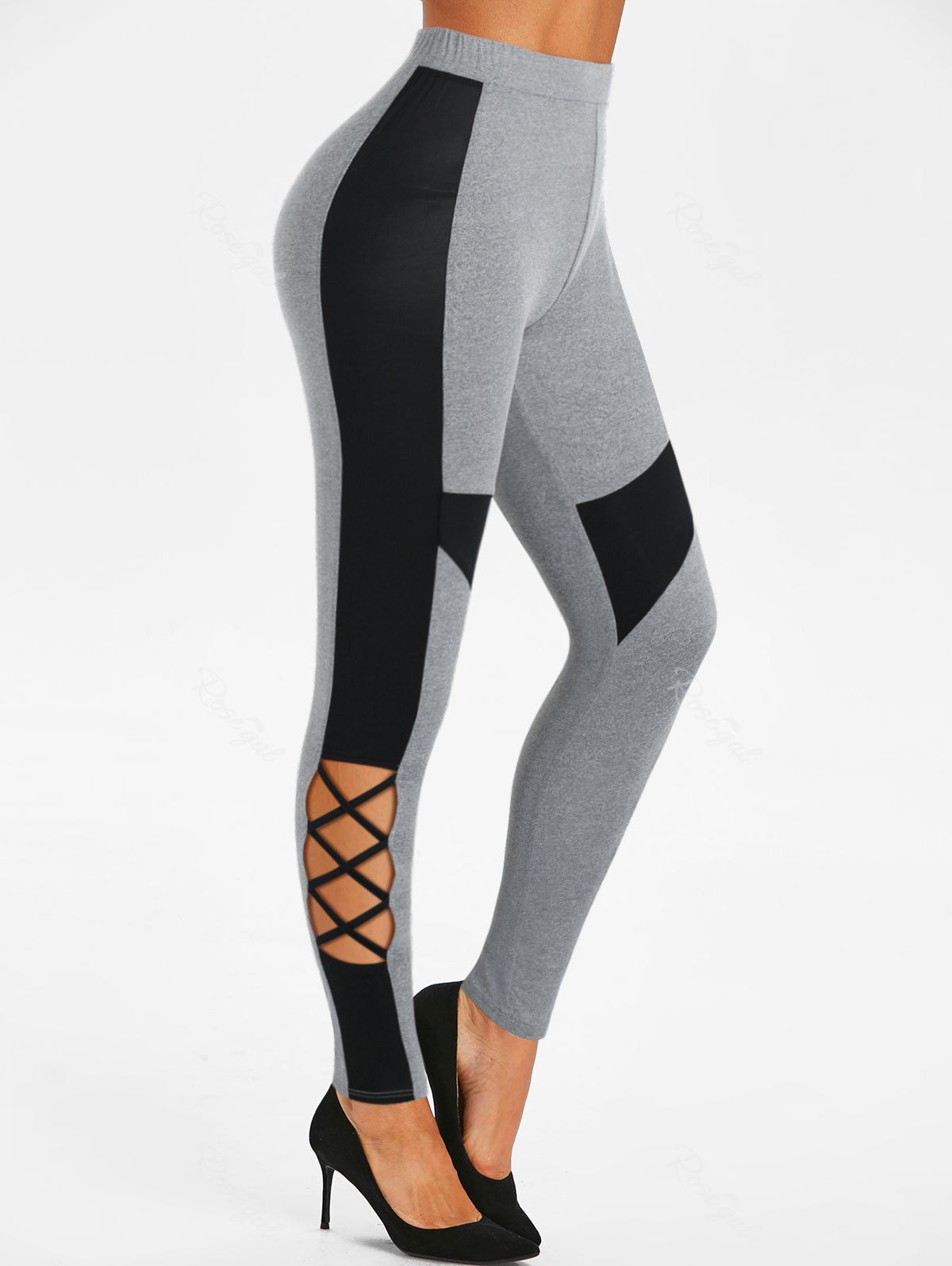 Discount High Waisted Cut Out Criss-cross Contrast Pants  
