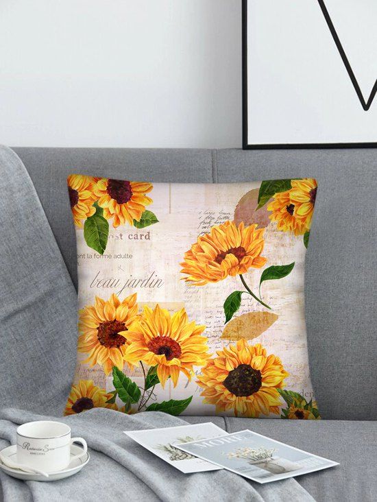 

Letters Sunflower Printed Square Pillowcase, Saffron