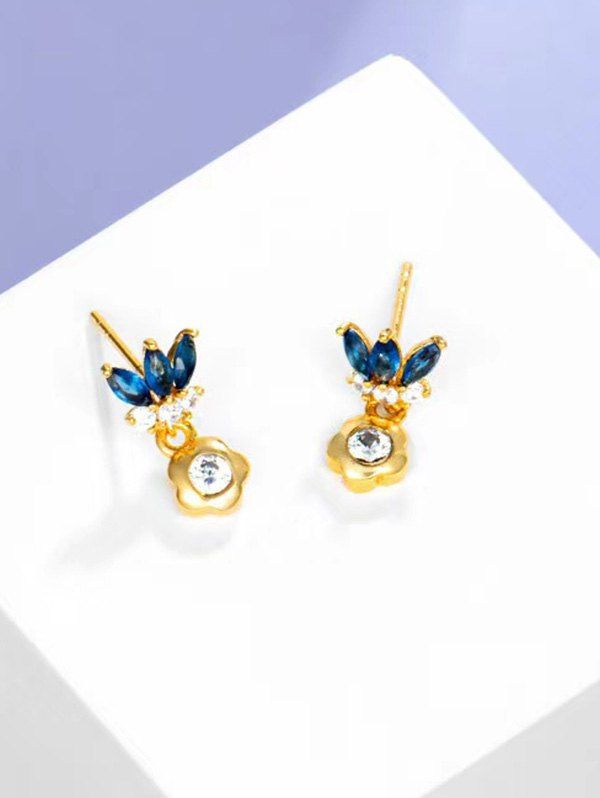 

Flower Shape Zircon Inlaid Stud Earrings, Golden