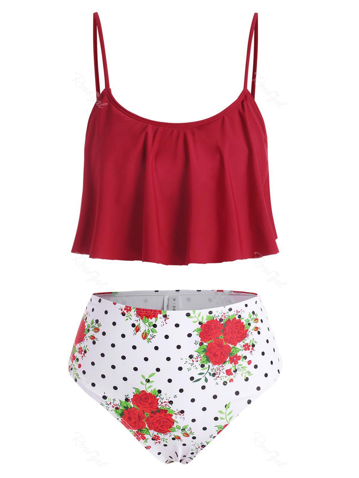 Hot Flower Polka Dot Mix and Match Tankini Swimwear  