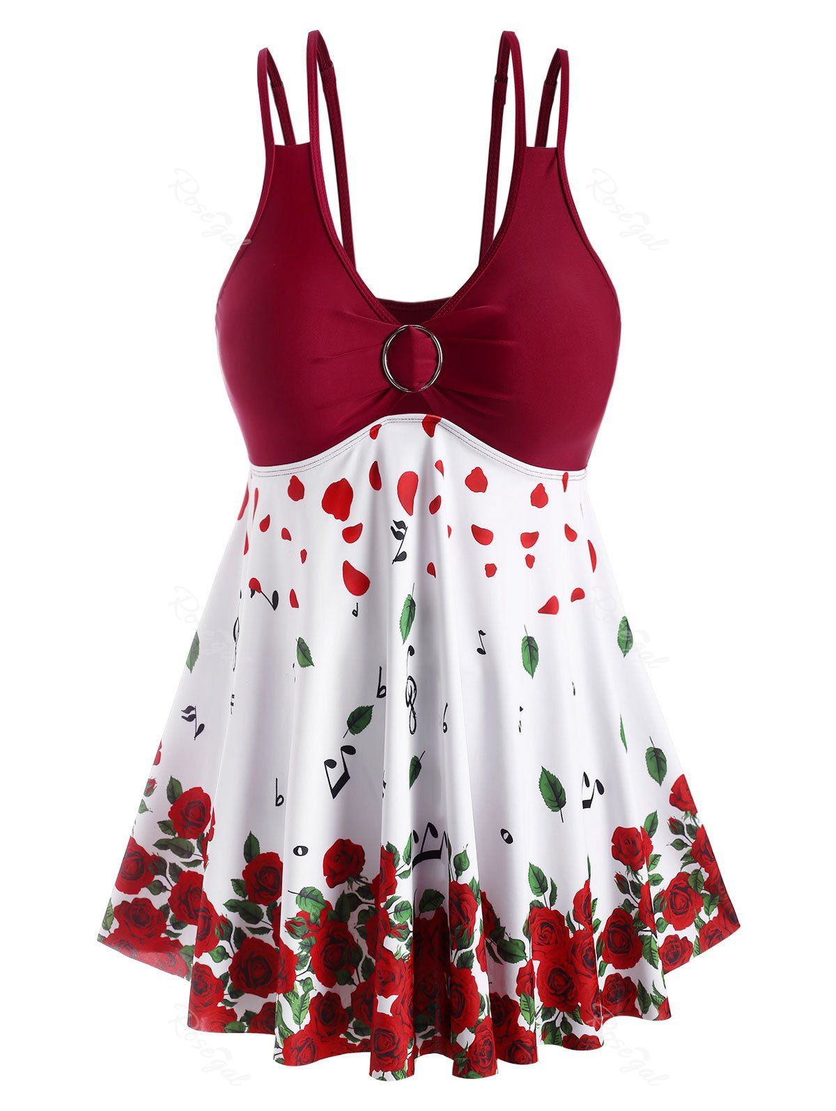 Store Plus Size Valentine Flower Dual Strap Skirted Modest Tankini Swimwear  