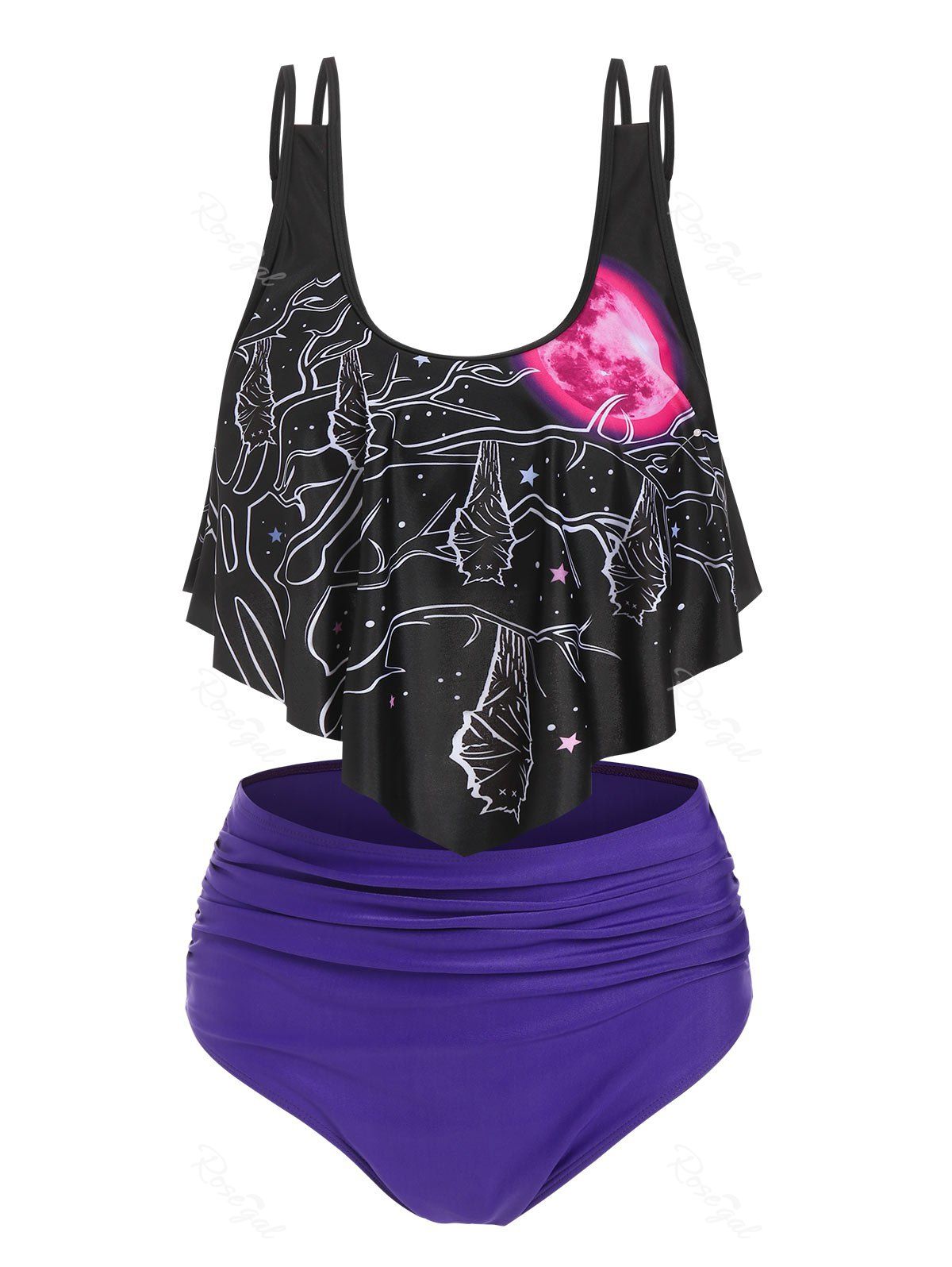 Ensemble de Tankini Matelassé à Imprimé Lune Hibou Noir XXL