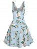 Lace Applique Floral Print Dress -  