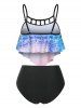 Ensemble de Tankini Découpé à Imprimé Feuille à Ourlet Pointu - Multi XXXL