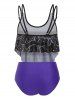 Ensemble de Tankini Matelassé à Imprimé Lune Hibou - Noir XXL