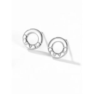 

Letter Carved Round Stud Earrings, Silver