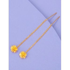 

Engraved Flower Pendant Linear Dangle Earrings, Golden