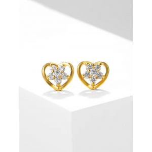 

Heart-Shaped Hollow Out Zircon Flower Stud Earrings, Golden